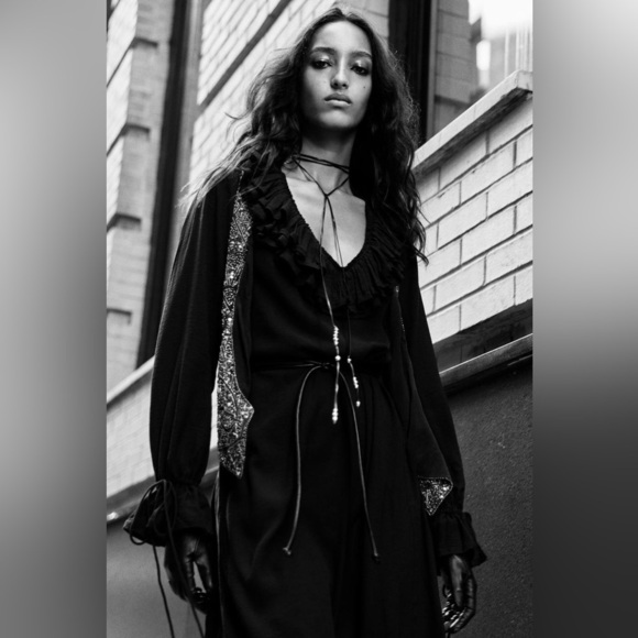 Black Ruffled Long Sleeve Dress - Picture 1 of 5